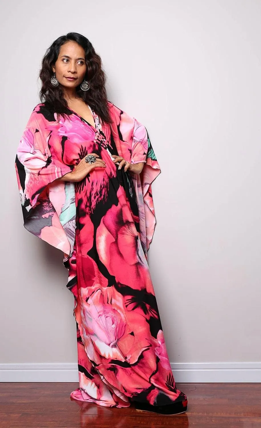 Turkish Silk Caftans - Wrinkle Resistant Ethnic & Floral Print Over-Sized Kaftans for Women - Lounge Wear 8693