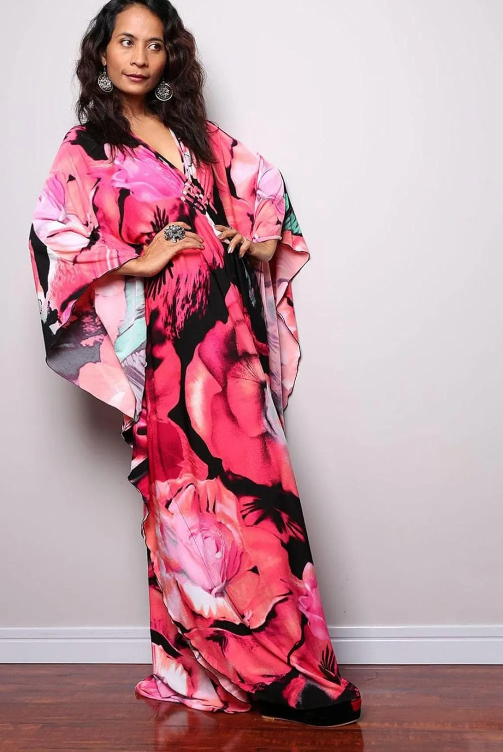 Turkish Silk Caftans - Wrinkle Resistant Ethnic & Floral Print Over-Sized Kaftans for Women - Lounge Wear 8693