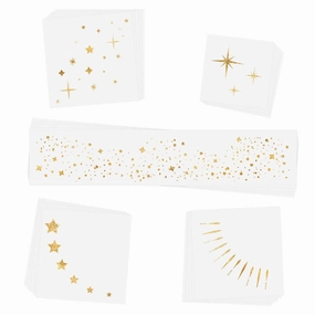 TWINKLING LIGHTS VARIETY SET of 25 assorted premium waterproof metallic gold jewelry temporary foil face Flash Tattoos, face sparkle, face glitter, metallic tattoo, eye jewel, New Years Eve