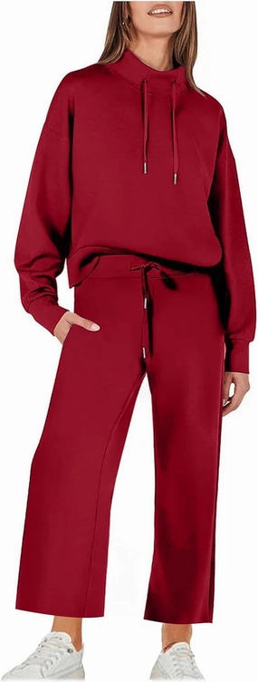 Two Piece Sets for Women Athletic Clothing Sets Fashion Casual Mock Neck Drawstring Sweatshirt Matching Sweatpants