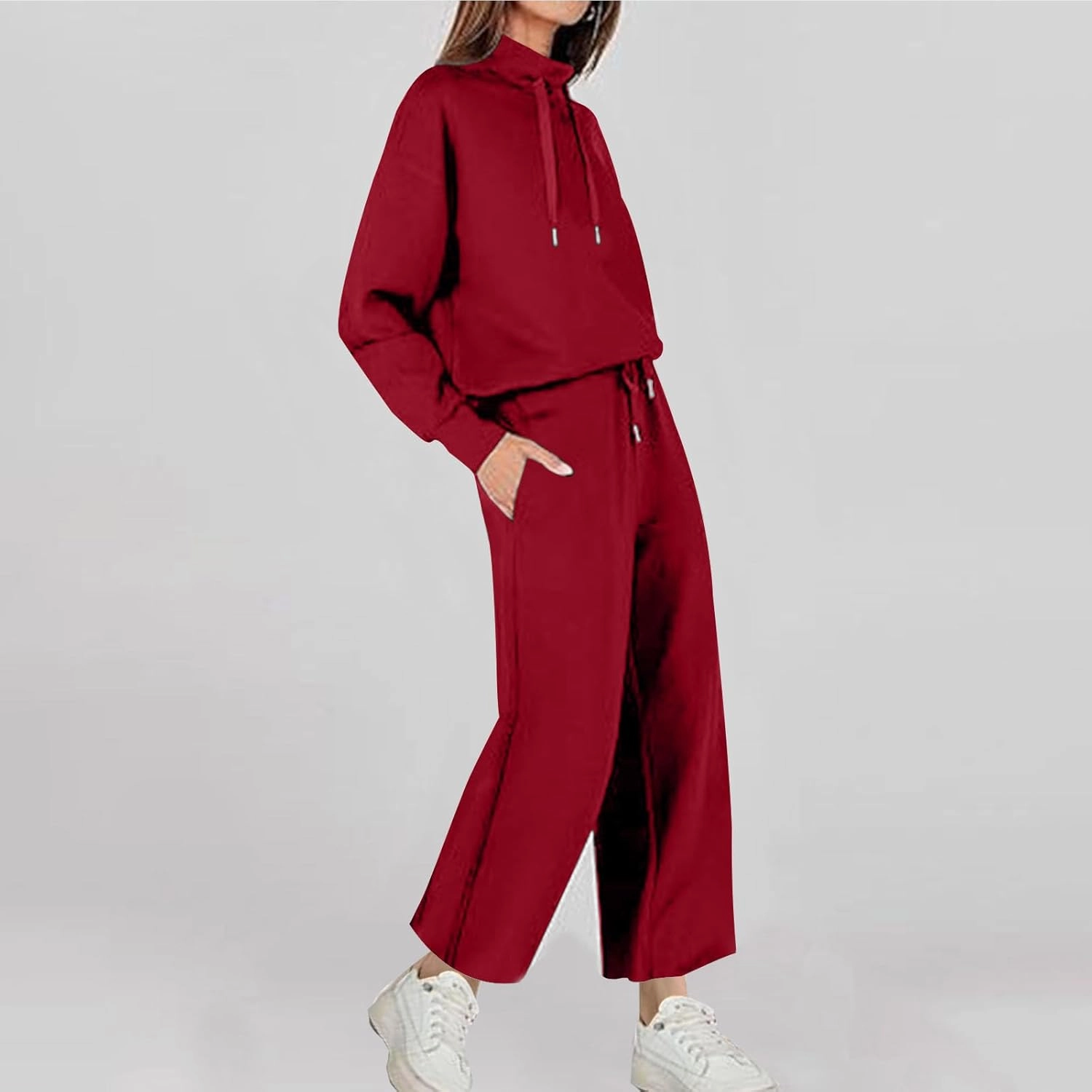 Two Piece Sets for Women Athletic Clothing Sets Fashion Casual Mock Neck Drawstring Sweatshirt Matching Sweatpants