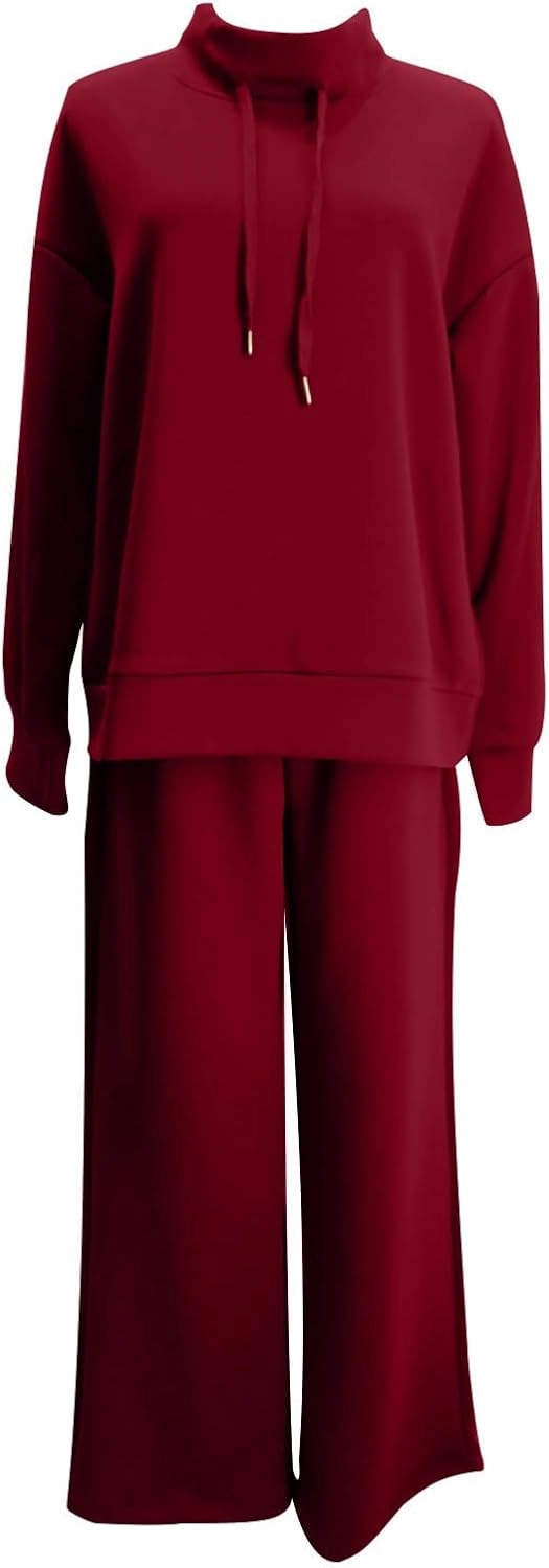 Two Piece Sets for Women Athletic Clothing Sets Fashion Casual Mock Neck Drawstring Sweatshirt Matching Sweatpants