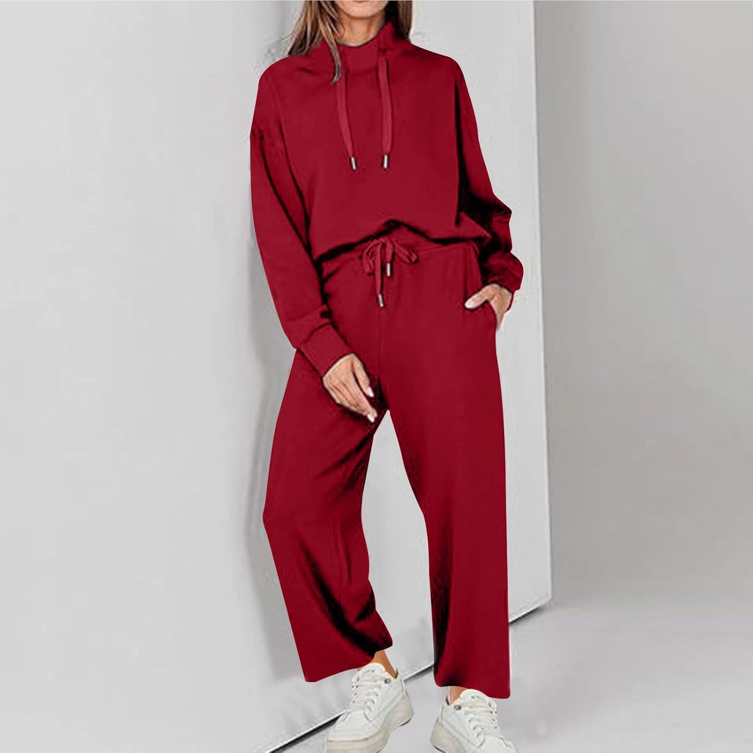 Two Piece Sets for Women Athletic Clothing Sets Fashion Casual Mock Neck Drawstring Sweatshirt Matching Sweatpants
