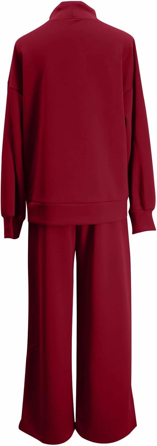 Two Piece Sets for Women Athletic Clothing Sets Fashion Casual Mock Neck Drawstring Sweatshirt Matching Sweatpants