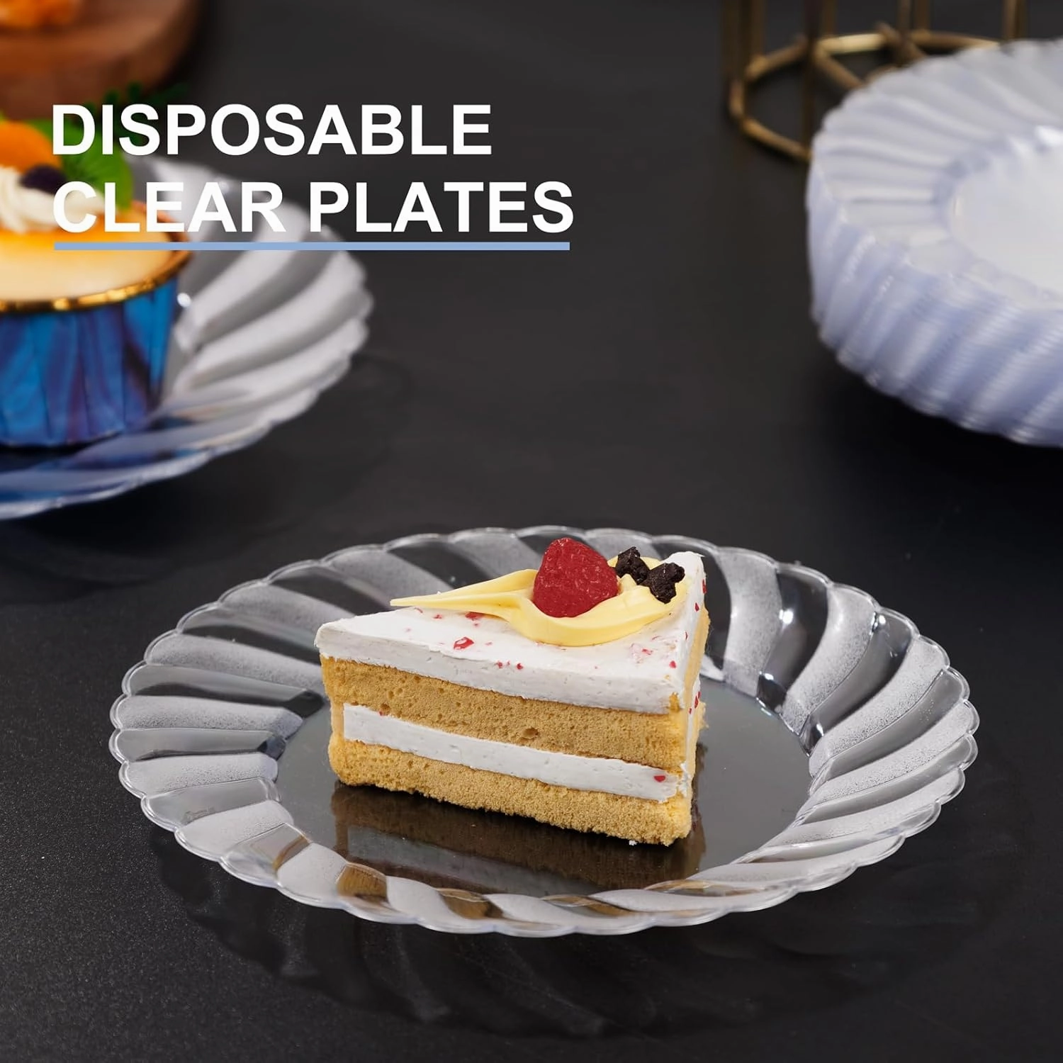 U-QE 100 Pieces Clear Plastic Plates-6 Inch Plastic Dessert Plates Disposable - Washable & Reusable - Premium Hard Clear Plates Fancy Disposable Heavy Duty Plastic Plates for Party,Weddings and Events
