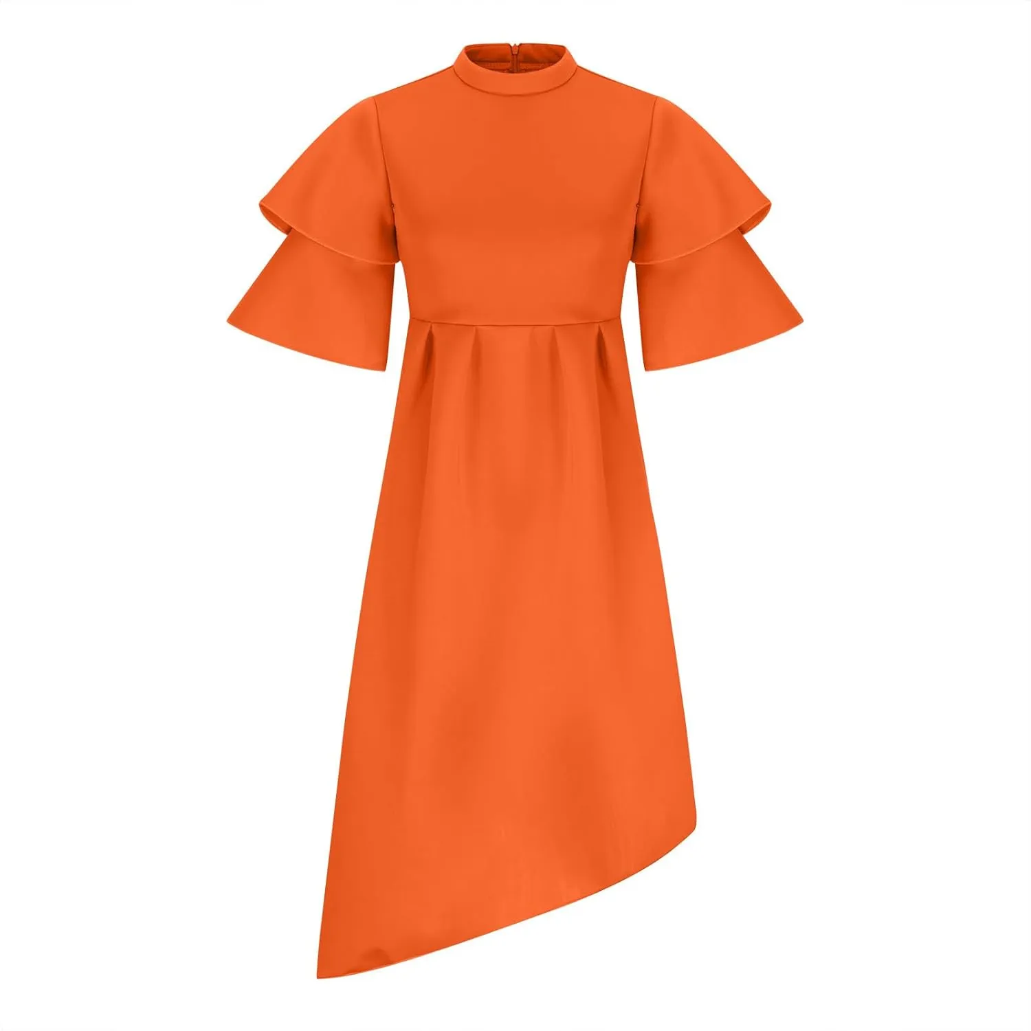Uillui Ball Gowns for Women Formal Puffy Double Layers Ruffle Sleeve Dress Mock Neck Asymmetric Hem Cocktail Evening Dresses
