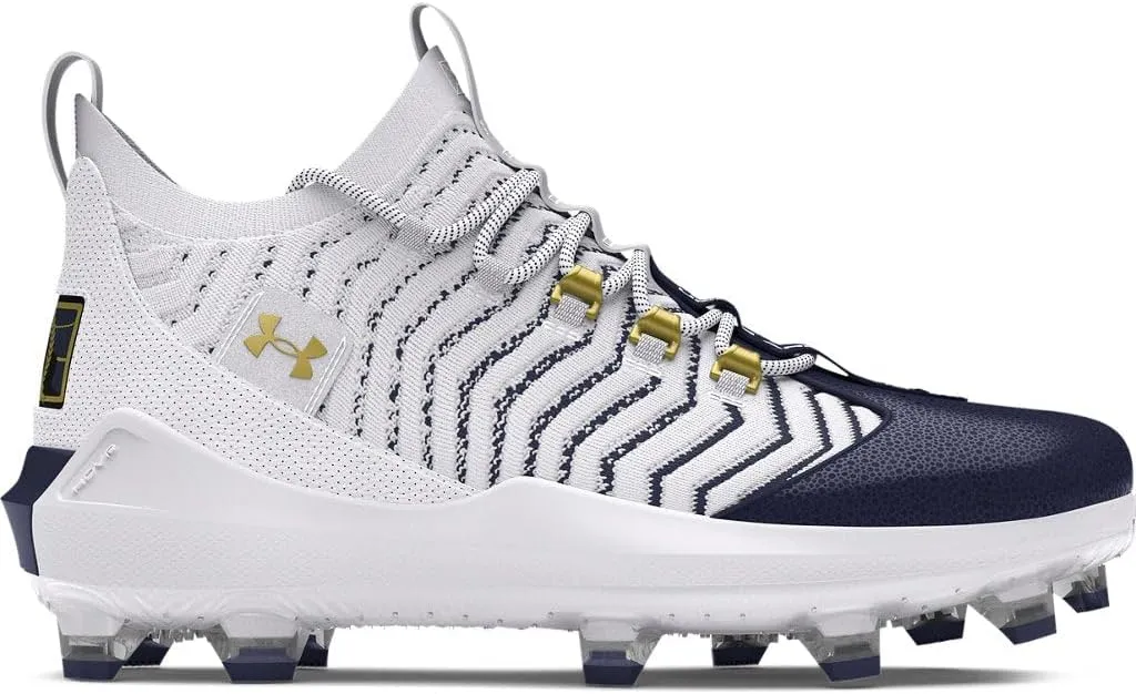 Under Armour Men's UA Harper 9 Pro TPU Baseball Cleats - Maximum Power and Energy Return 7 White-Metallic Gold