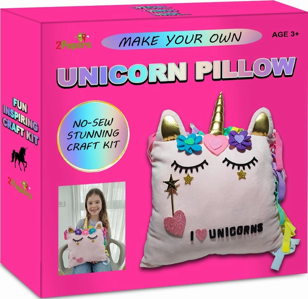 Unicorn Pillow Kit Arts and Crafts for Girls 3 4 5 6 7 8 9 10 11 12 Years Old (No Sew), DIY Unicorn Craft Supplies Plush Toy Stuffed Pillow, Best Kids Easter Present for Little Girls