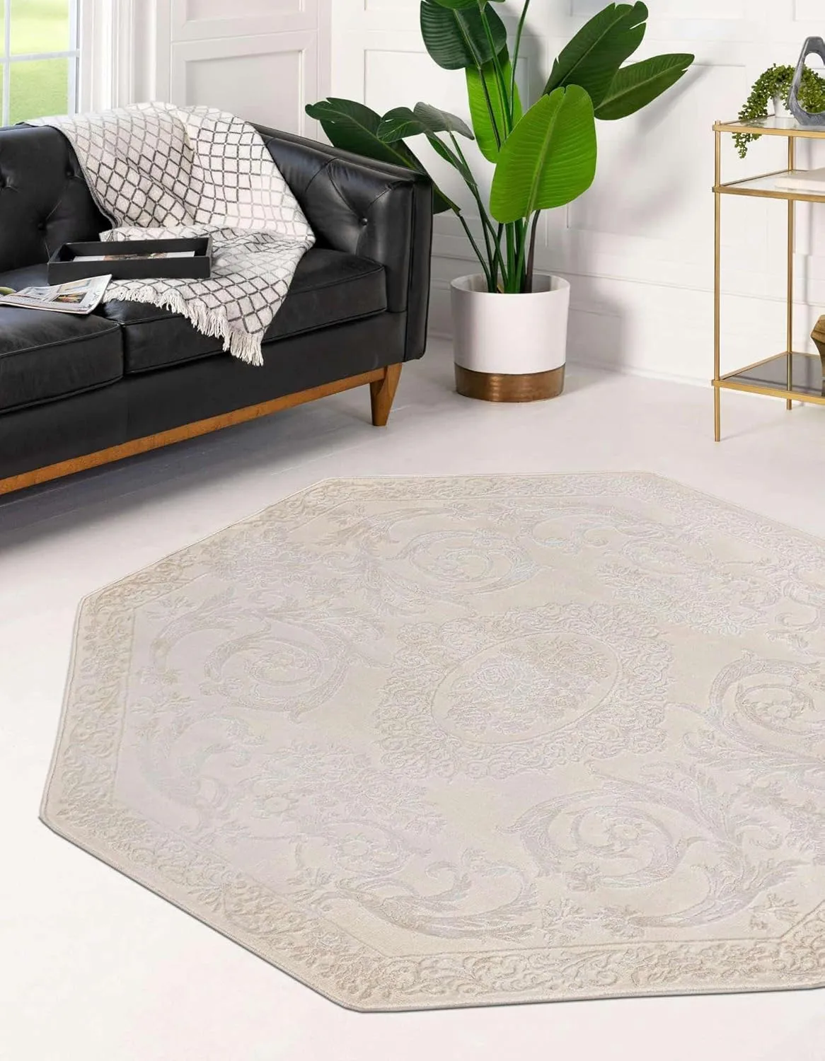 Unique Loom Finsbury Collection Area Rug - Diana (5' 3" Octagon, Ivory/ Beige)