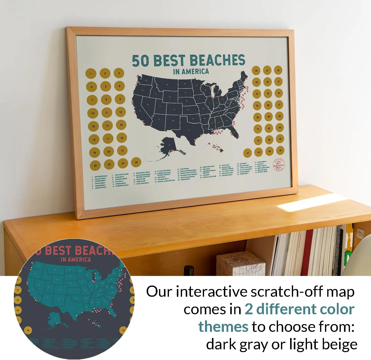 United States' Best Beaches - Scratch off Poster of the USA Coastline - US Posters for Wall - Mark Your Adventures, Travel Scratch off Poster, Wall Art, Gifts for Travelers, Beige 24 x 17 Inches