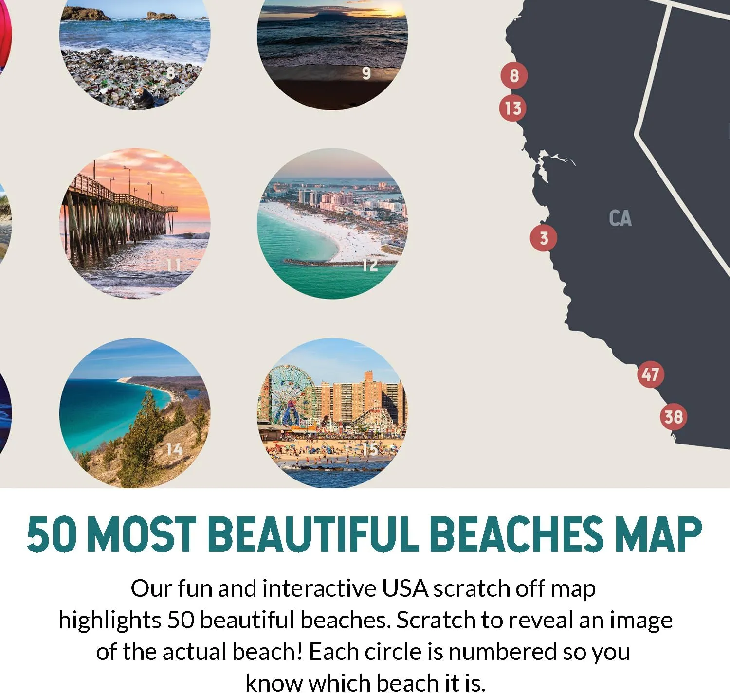 United States' Best Beaches - Scratch off Poster of the USA Coastline - US Posters for Wall - Mark Your Adventures, Travel Scratch off Poster, Wall Art, Gifts for Travelers, Beige 24 x 17 Inches