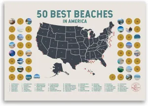 United States' Best Beaches - Scratch off Poster of the USA Coastline - US Posters for Wall - Mark Your Adventures, Travel Scratch off Poster, Wall Art, Gifts for Travelers, Beige 24 x 17 Inches