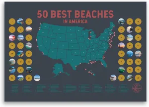 United States' Best Beaches - Scratch off Poster of the USA Coastline - US Posters for Wall - Mark Your Adventures, Travel Scratch off Poster, Wall Art, Gifts for Travelers, Grey 18 x 12 Inches