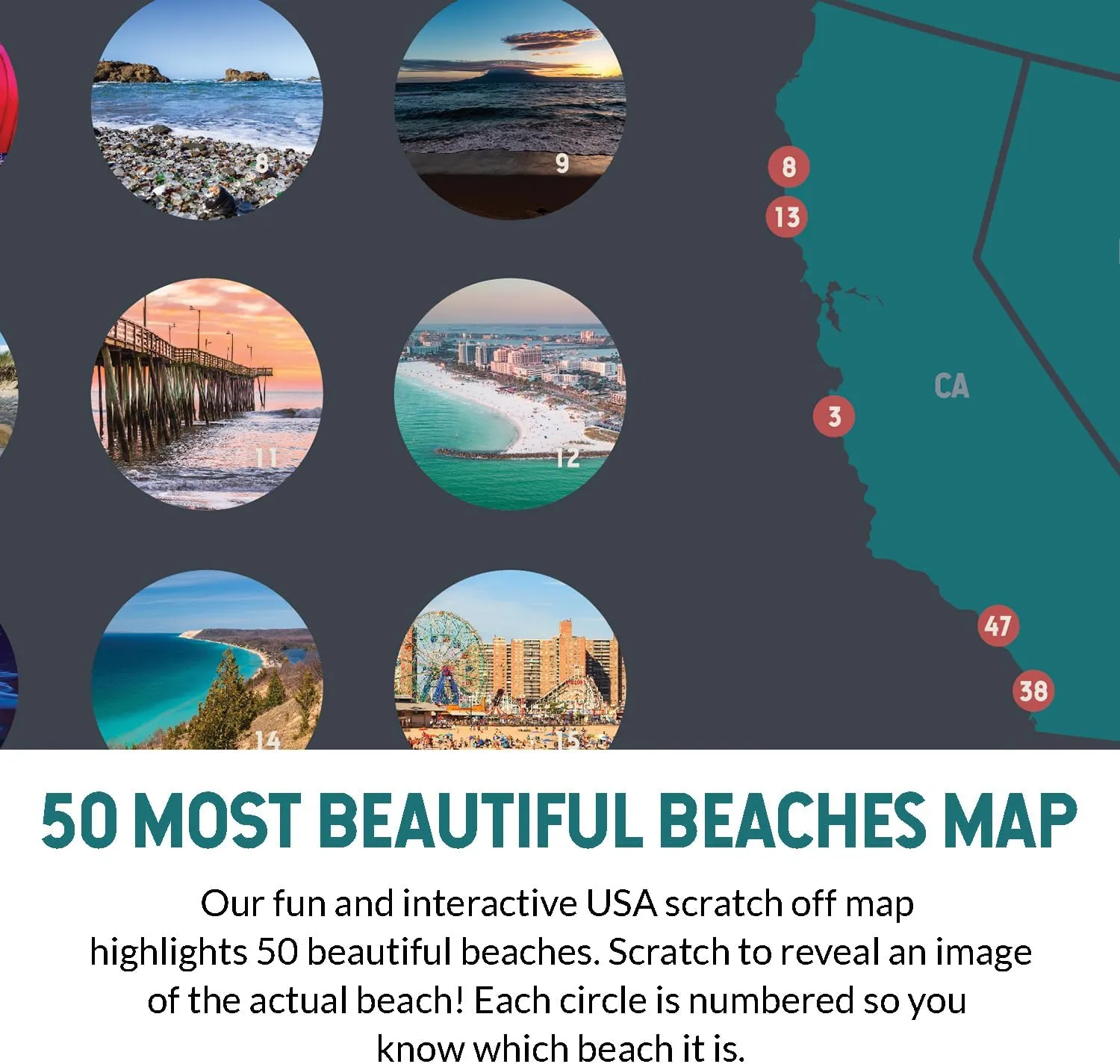 United States' Best Beaches - Scratch off Poster of the USA Coastline - US Posters for Wall - Mark Your Adventures, Travel Scratch off Poster, Wall Art, Gifts for Travelers, Grey 18 x 12 Inches