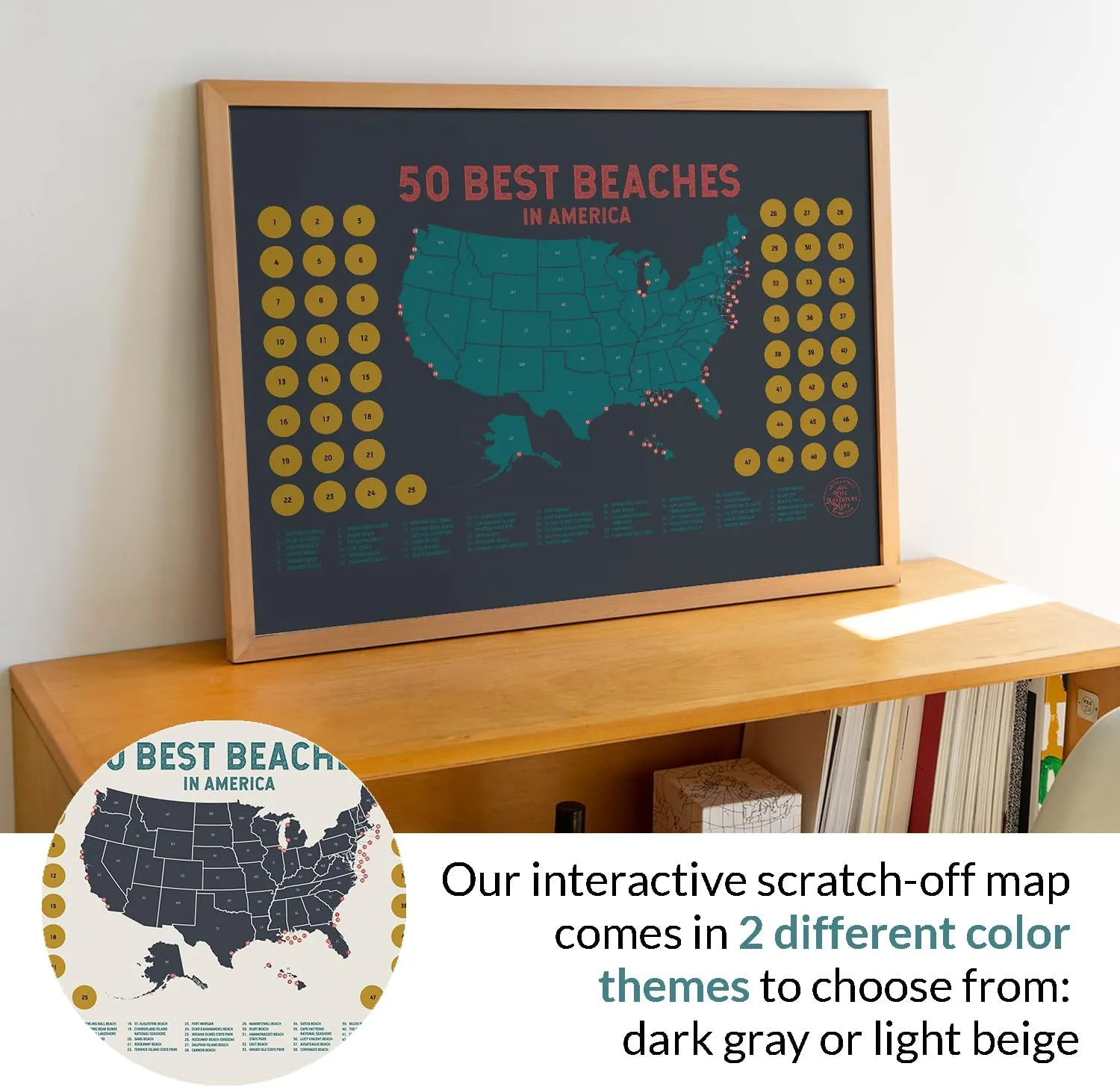 United States' Best Beaches - Scratch off Poster of the USA Coastline - US Posters for Wall - Mark Your Adventures, Travel Scratch off Poster, Wall Art, Gifts for Travelers, Grey 18 x 12 Inches