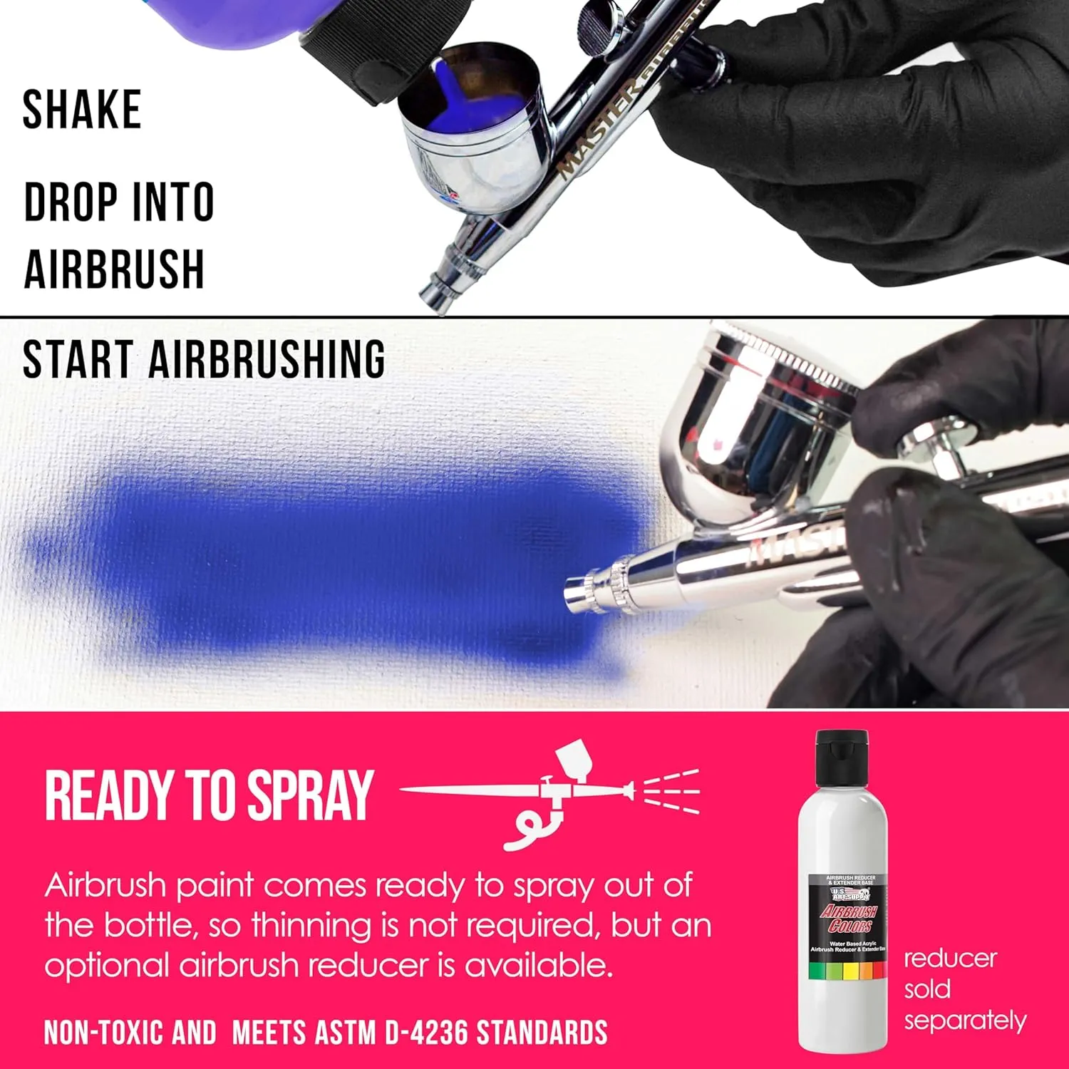 U.S. Art Supply Ready to Spray Neon Pink Special Effects Acrylic Airbrush Paint - 8oz Bottle, Professional Grade Non-Toxic Water-Based Colors for Vibrant & Permanent Results