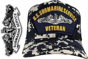 U.S. Submarine Service Veteran Hat Digital Blue with Sticker
