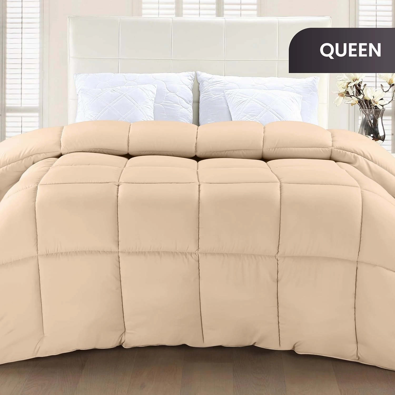 Utopia Bedding Comforter Duvet Insert, Quilted Comforter with Corner Tabs, Box Stitched Down Alternative Comforters Queen Size (Beige)