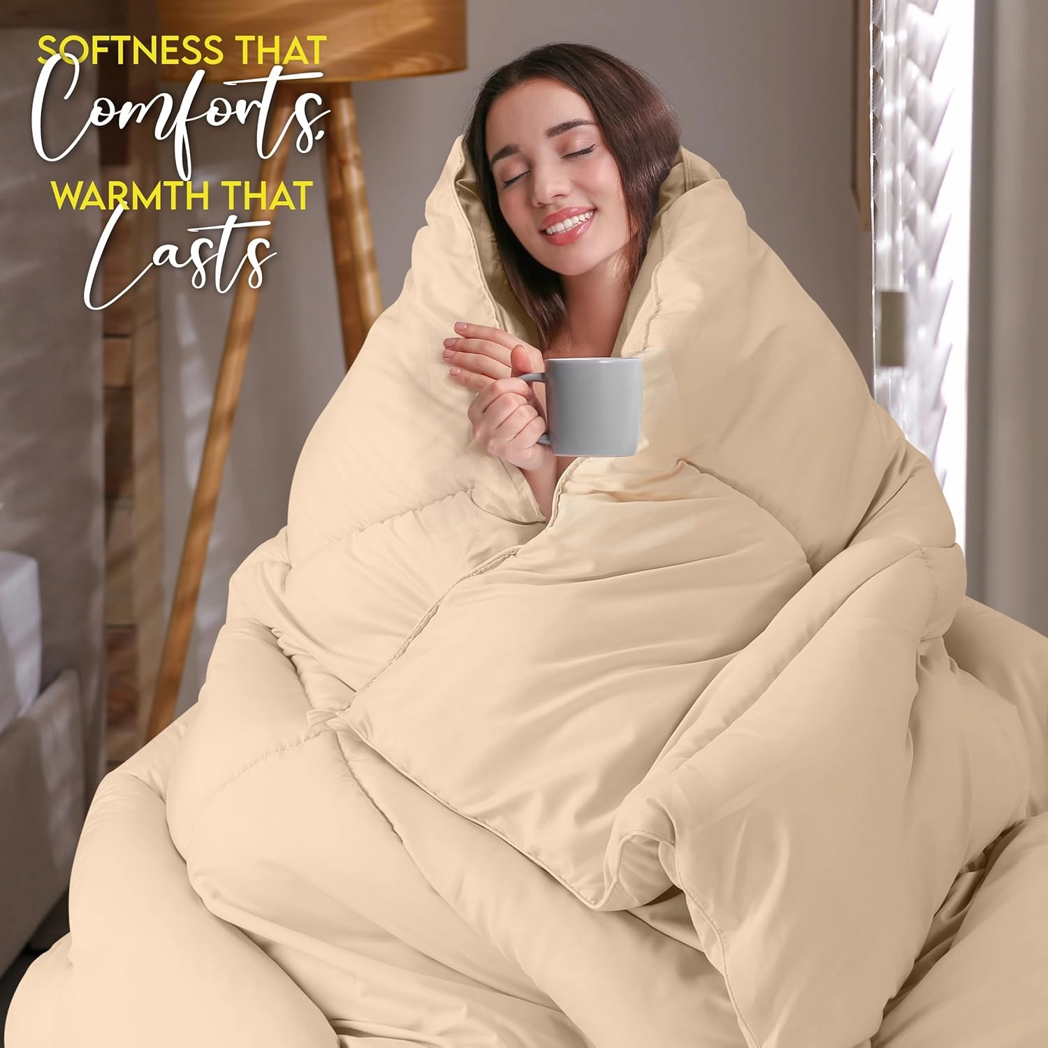 Utopia Bedding Comforter Duvet Insert, Quilted Comforter with Corner Tabs, Box Stitched Down Alternative Comforters Queen Size (Beige)
