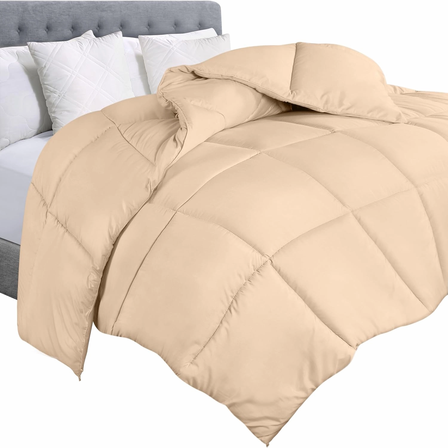 Utopia Bedding Comforter Duvet Insert, Quilted Comforter with Corner Tabs, Box Stitched Down Alternative Comforters Queen Size (Beige)