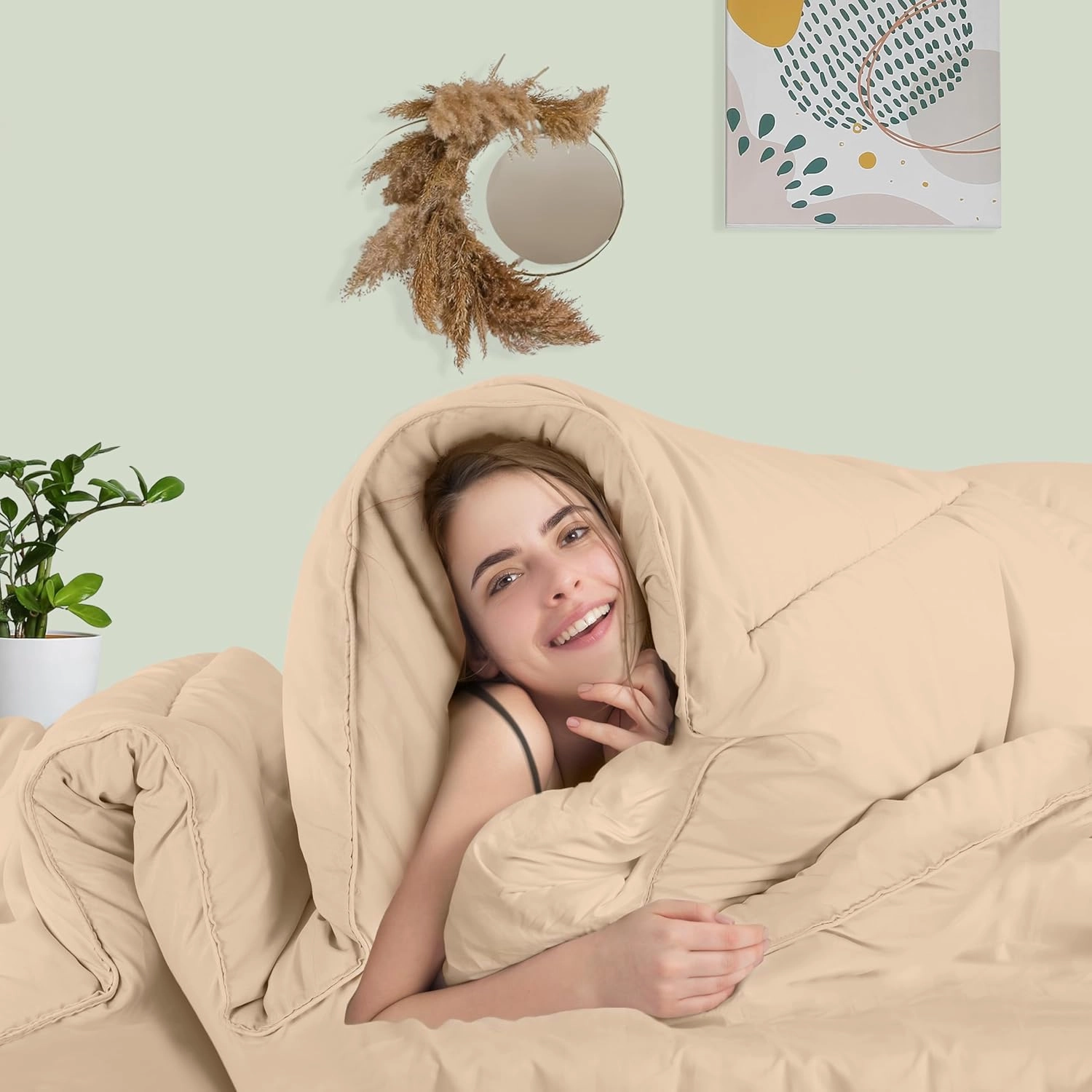 Utopia Bedding Comforter Duvet Insert, Quilted Comforter with Corner Tabs, Box Stitched Down Alternative Comforters Queen Size (Beige)