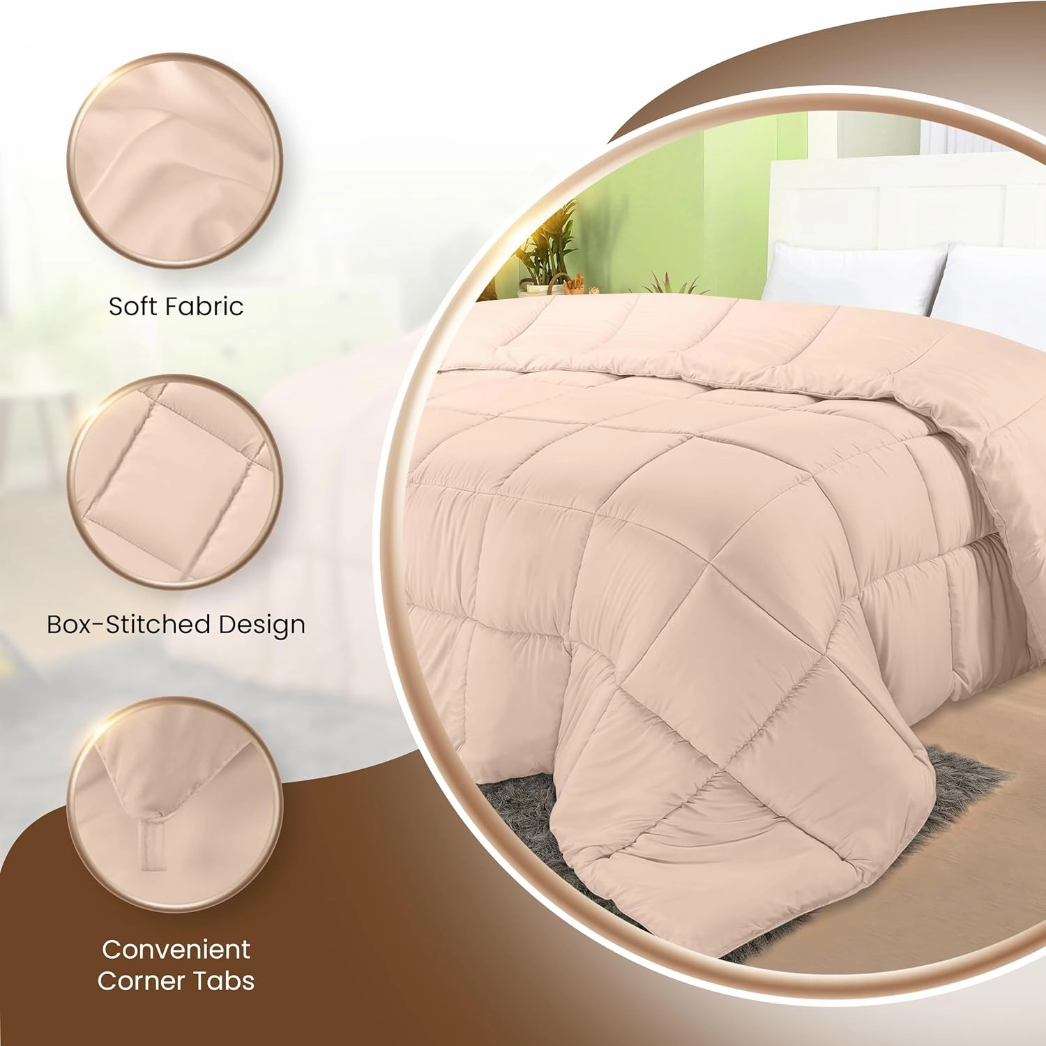 Utopia Bedding Comforters Twin Size, All Season Duvet Insert, Down Alternative Box Stitched Bed Comforter with Corner Tabs, Machine Washable (Beige)