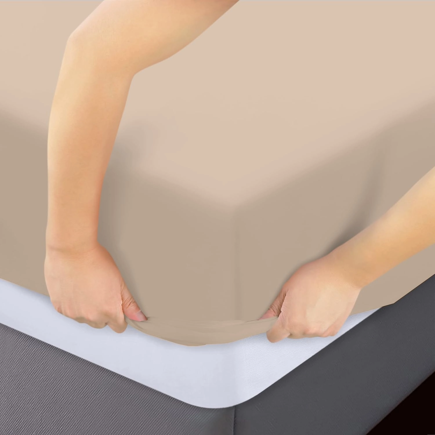 Utopia Bedding Twin Fitted Sheets - Bulk Pack of 6 Bottom Sheets - Soft Brushed Microfiber - Deep Pockets - Shrinkage & Fade Resistant - Easy Care (Beige)