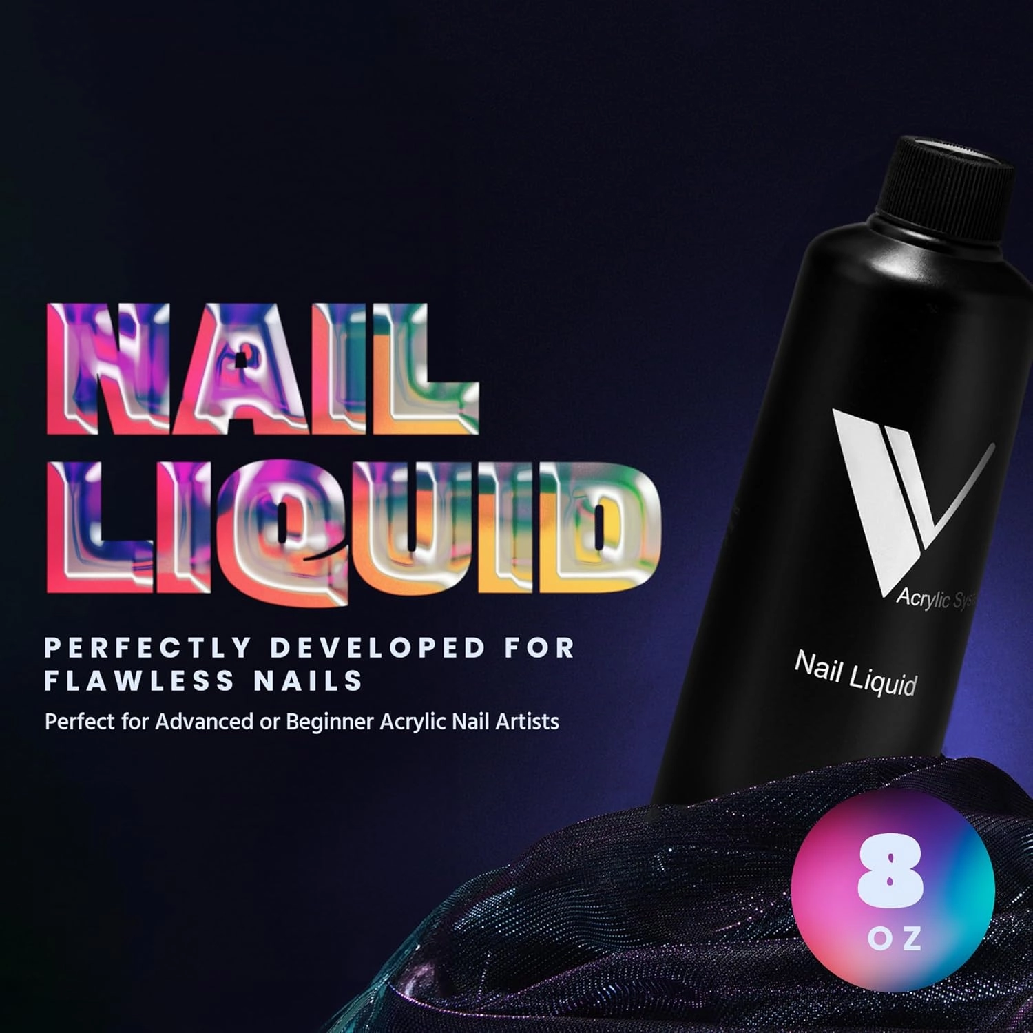 V Beauty Pure Monomer Acrylic Nail Liquid - Long-Lasting Nail Monomer Liquid for Smooth & Glossy Finish - Acrylic Nail Supplies for Nail Technicians, Salon & Manicures & Pedicures - 8 Oz