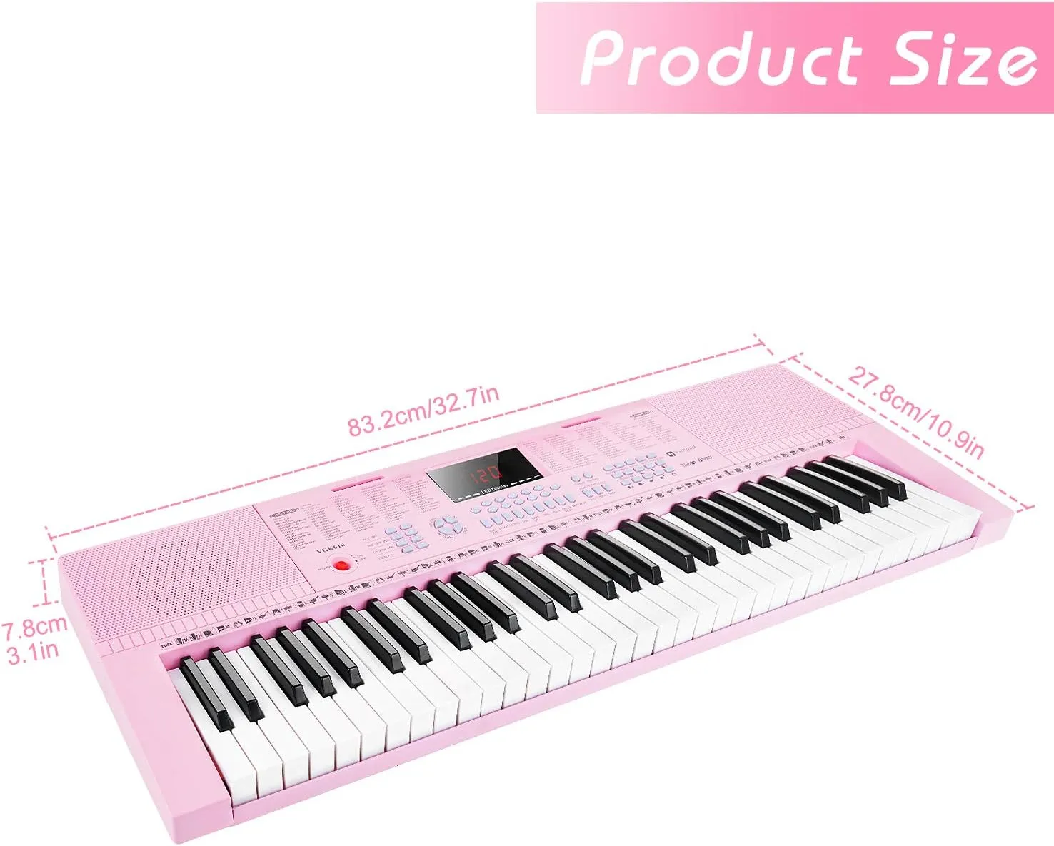 Vangoa VGK610 Piano Keyboard, 61 Mini Keys Portable Music Keyboard for Beginners with Microphone, 3 Teaching Modes, 350 Tones, 350 Rhythms, 30 Demos, Pink