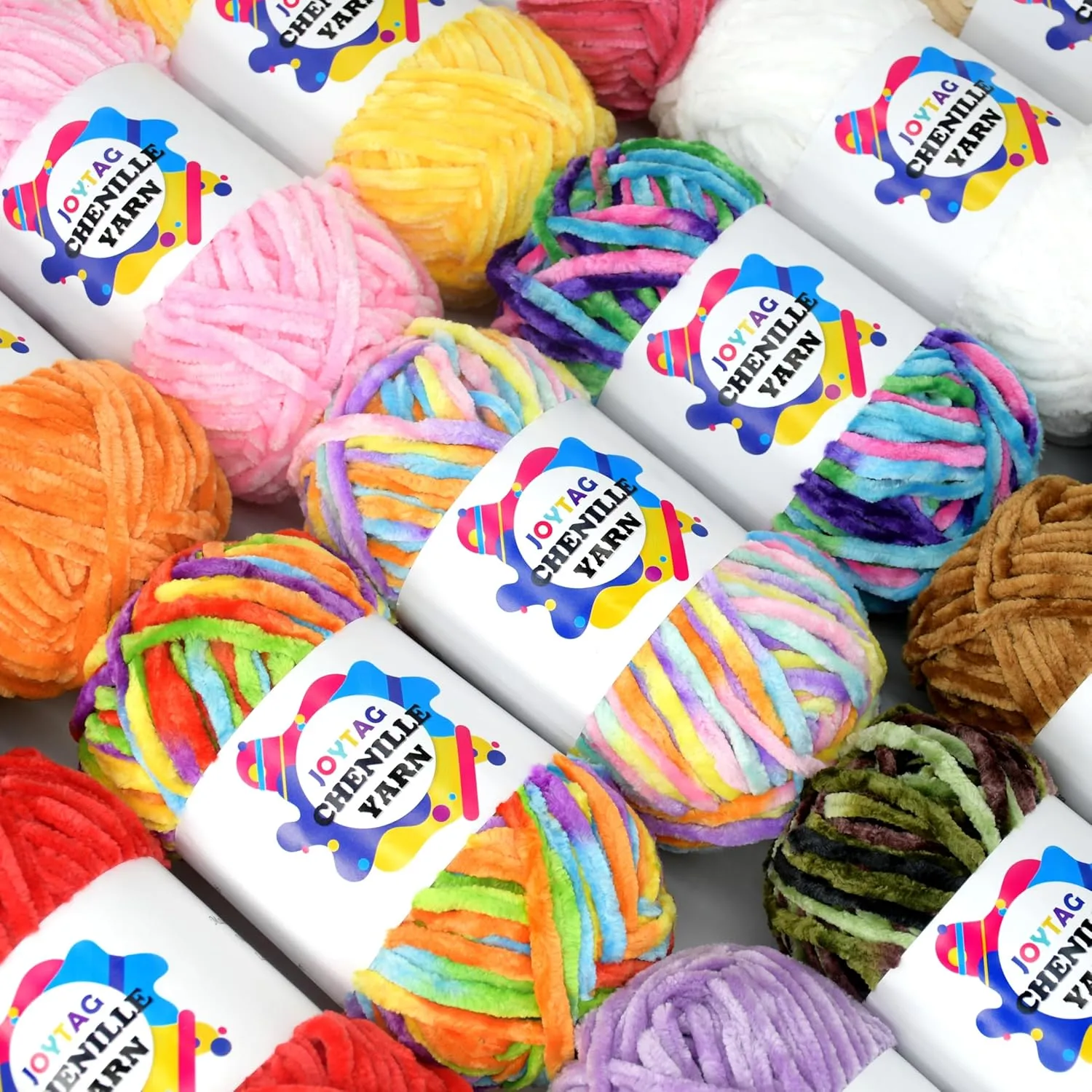Velvet Chenille Yarn for Crocheting Beige Velvet Fluffy Plush Thick Bulky Chunky Chenille Soft Baby Blanket Yarn for Crocheting Hand Knitting 3 * 100g-Beige
