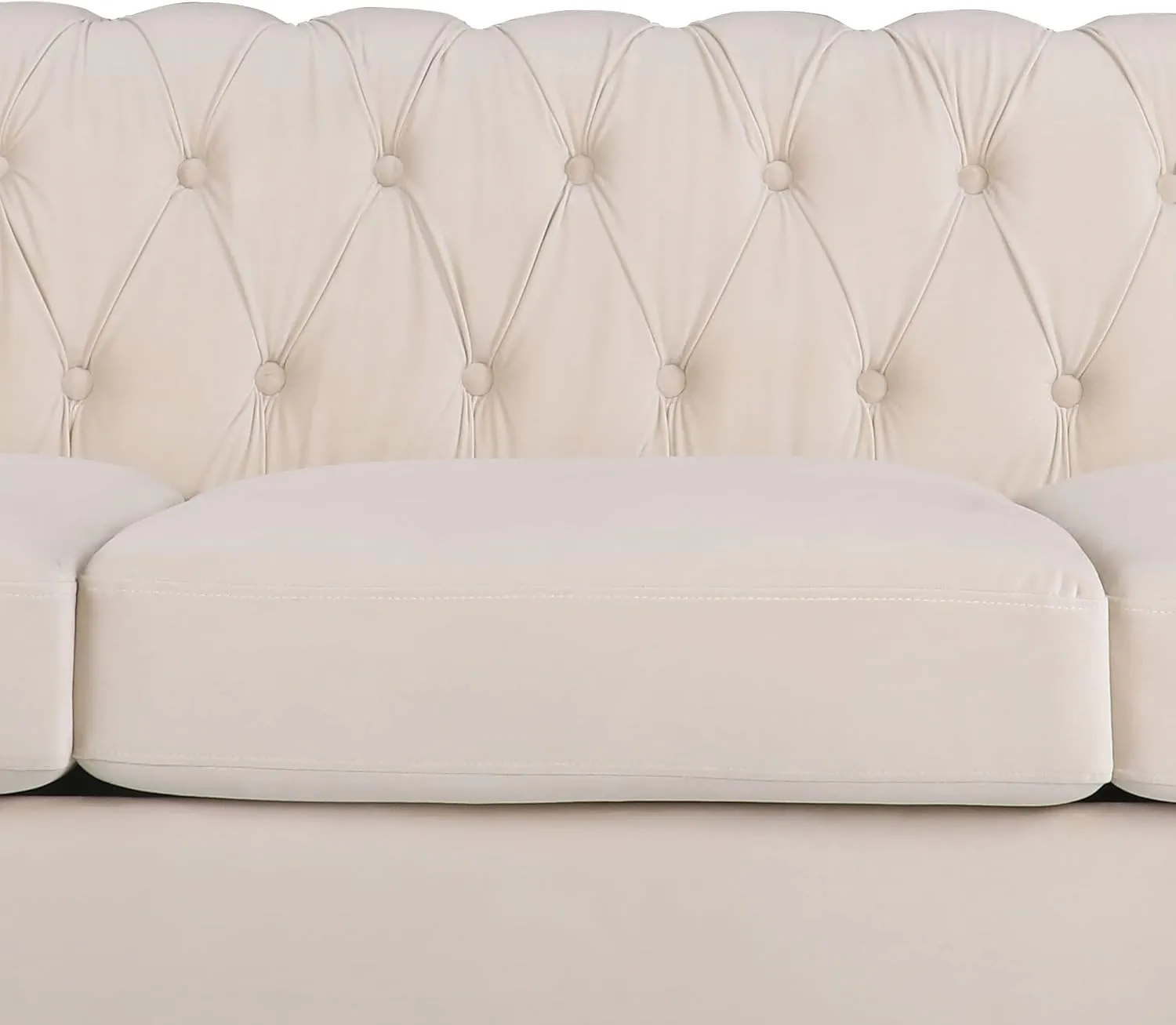 Velvet Chesterfield Settee - Classic Tufted 3 Seater Sofa for Modern Living Room (Beige)