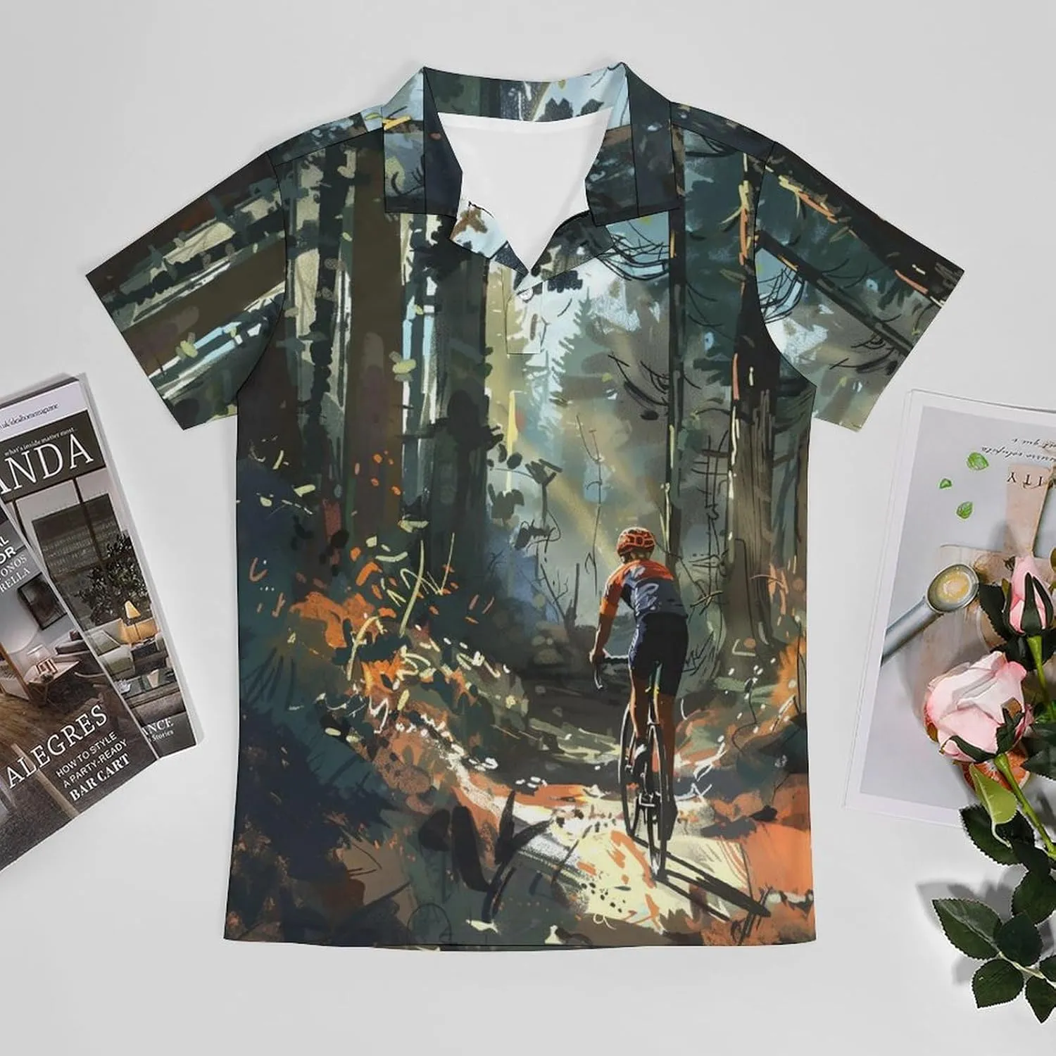 Vibrant Forest Cycling Men's Short Sleeve Polo Shirts Golf Polo Shirt Casual Shirt Lightweight