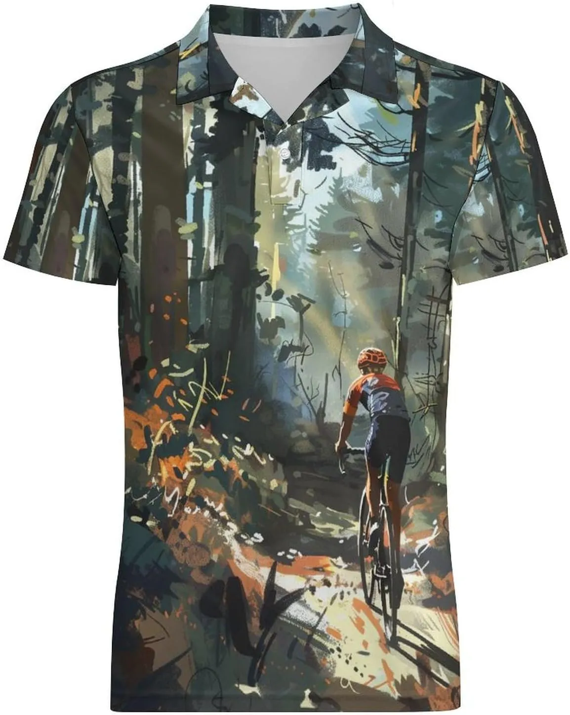 Vibrant Forest Cycling Men's Short Sleeve Polo Shirts Golf Polo Shirt Casual Shirt Lightweight