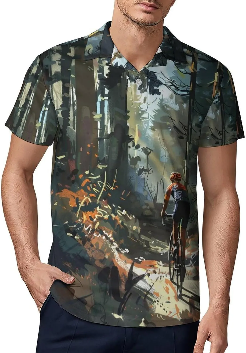 Vibrant Forest Cycling Men's Short Sleeve Polo Shirts Golf Polo Shirt Casual Shirt Lightweight