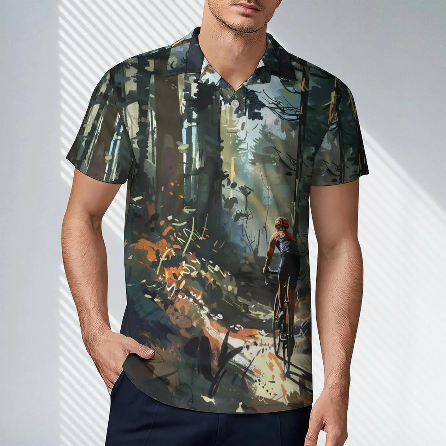 Vibrant Forest Cycling Men's Short Sleeve Polo Shirts Golf Polo Shirt Casual Shirt Lightweight