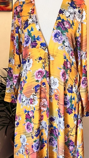 Vibrant Floral Mustard Kimono