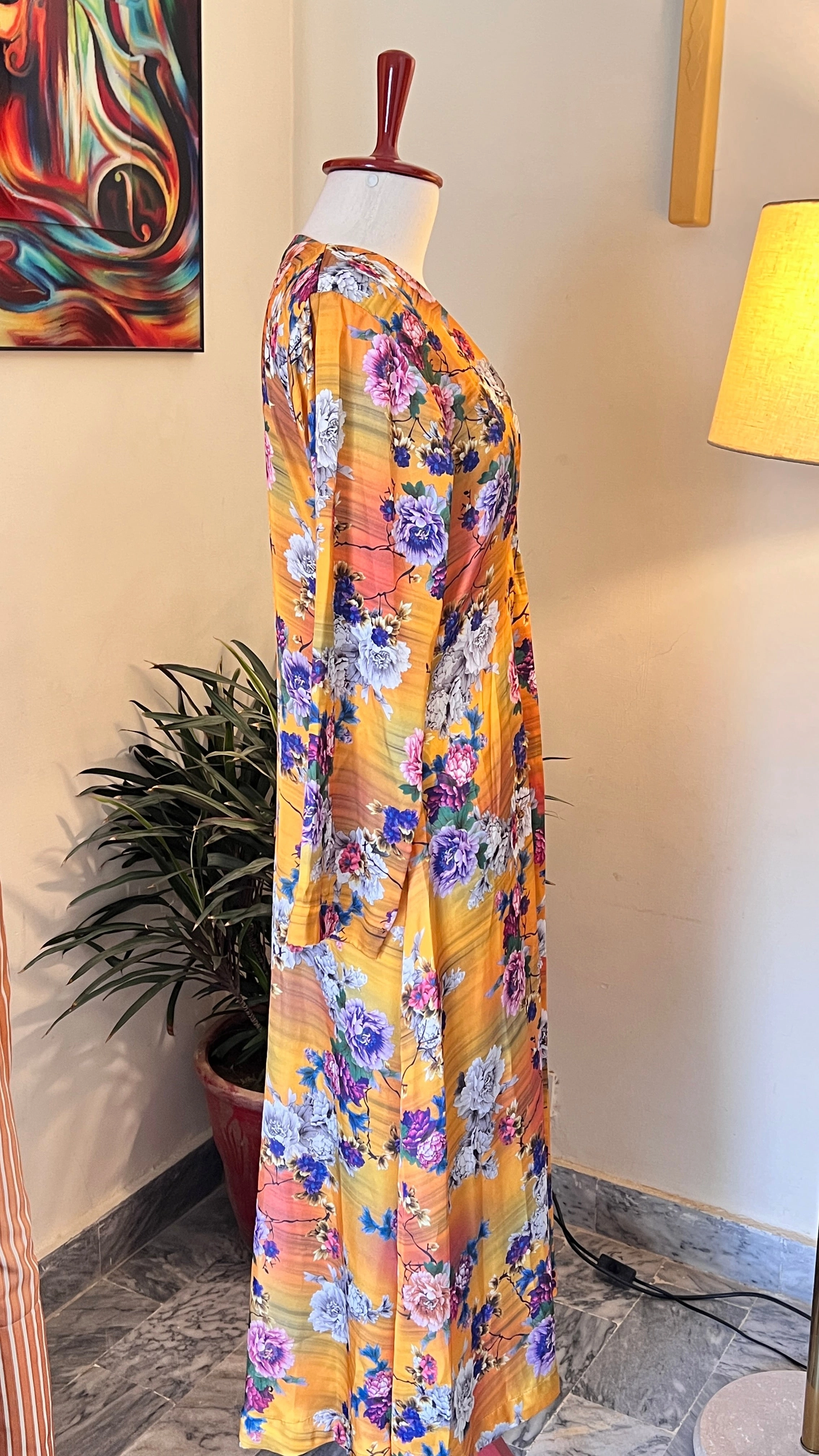 Vibrant Floral Mustard Kimono