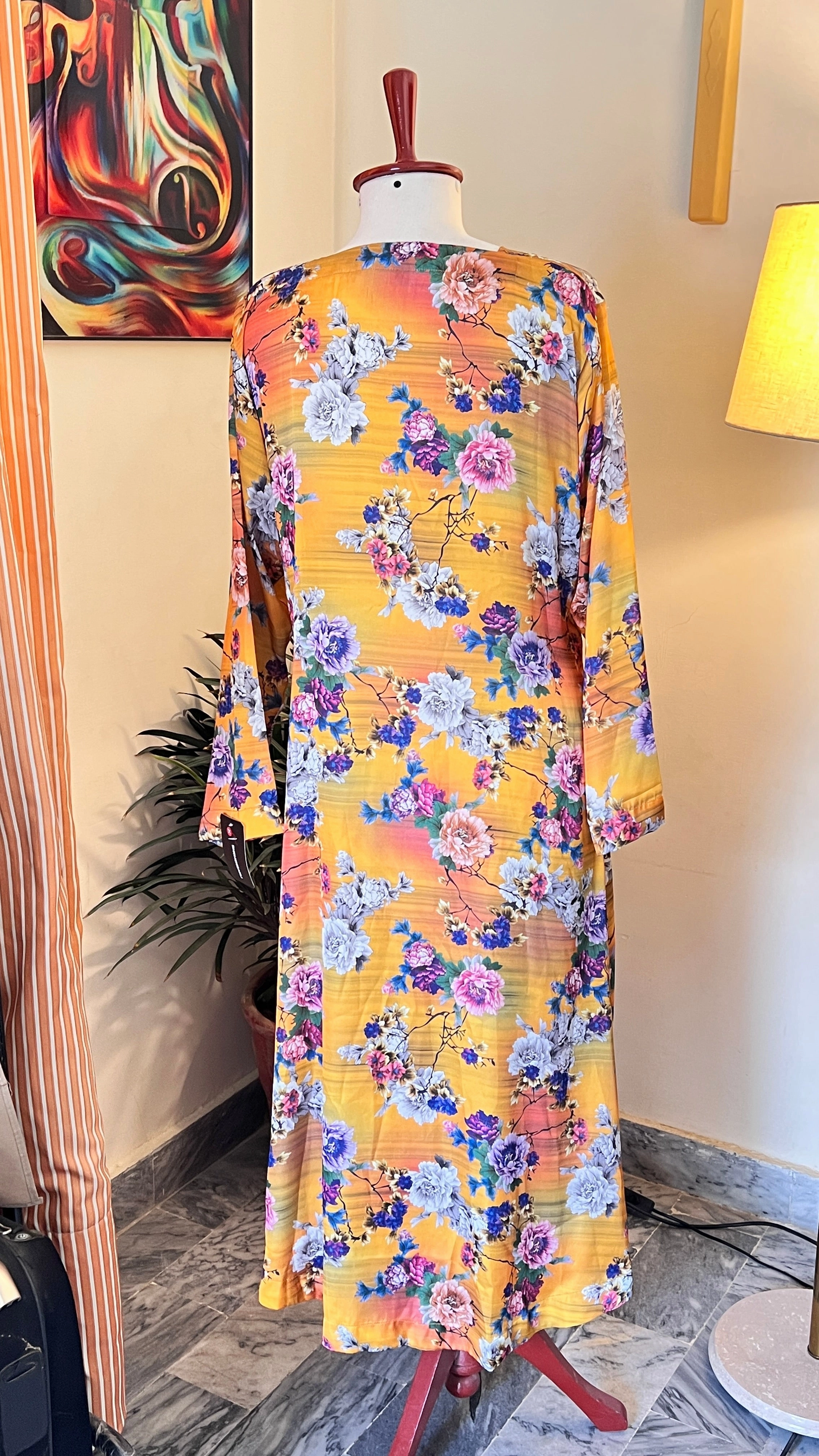 Vibrant Floral Mustard Kimono