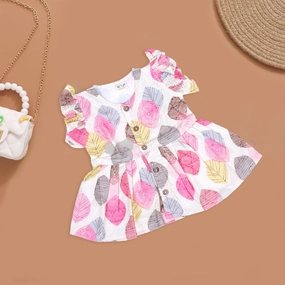 Vibrant Pink Leaf Print Frock - Nature's Touch