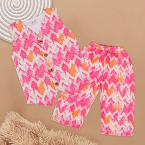 Vibrant Splash Pink Girls' Co-Ord Set
