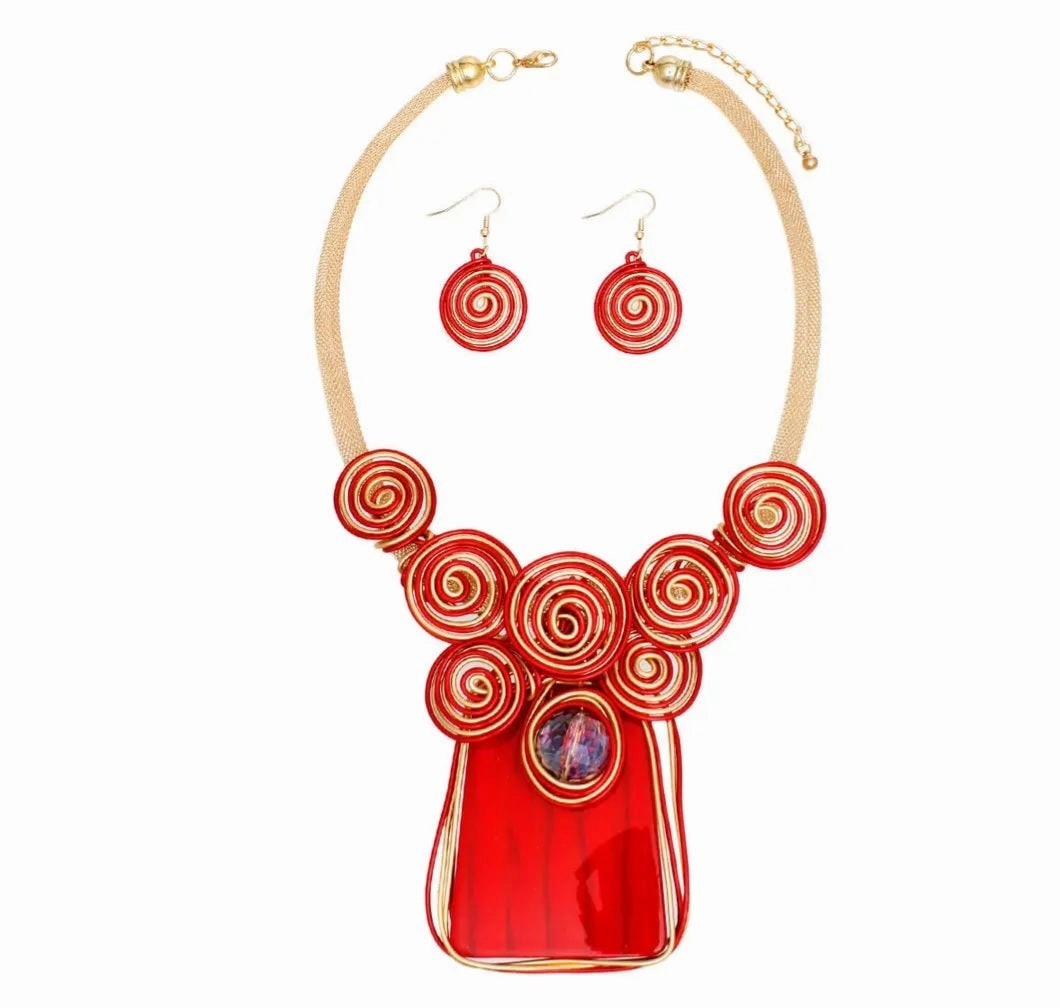 Vibrant Striped Necklace & Earring Set
