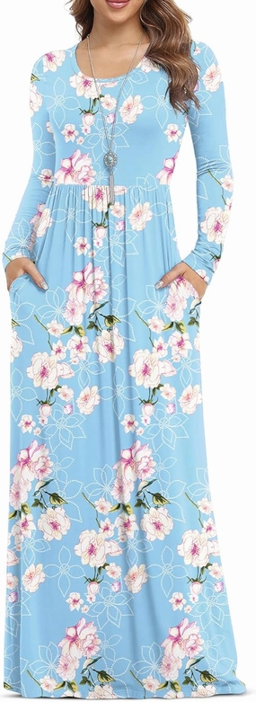 VIISHOW Women's Long Sleeve Loose Plain Maxi Dresses Casual Long Dresses with Pockets