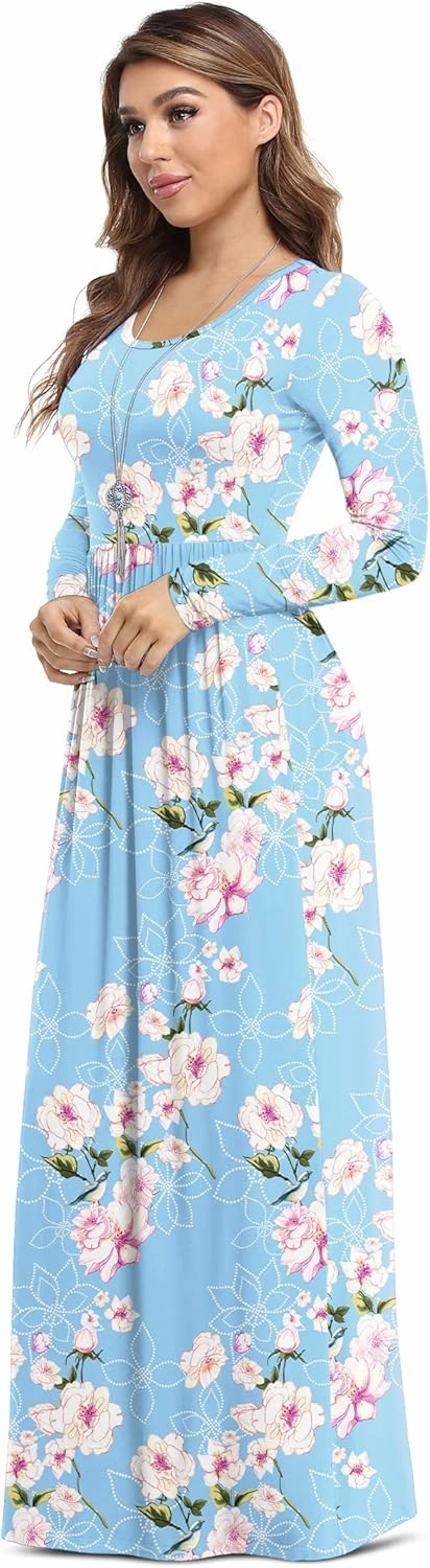 VIISHOW Women's Long Sleeve Loose Plain Maxi Dresses Casual Long Dresses with Pockets