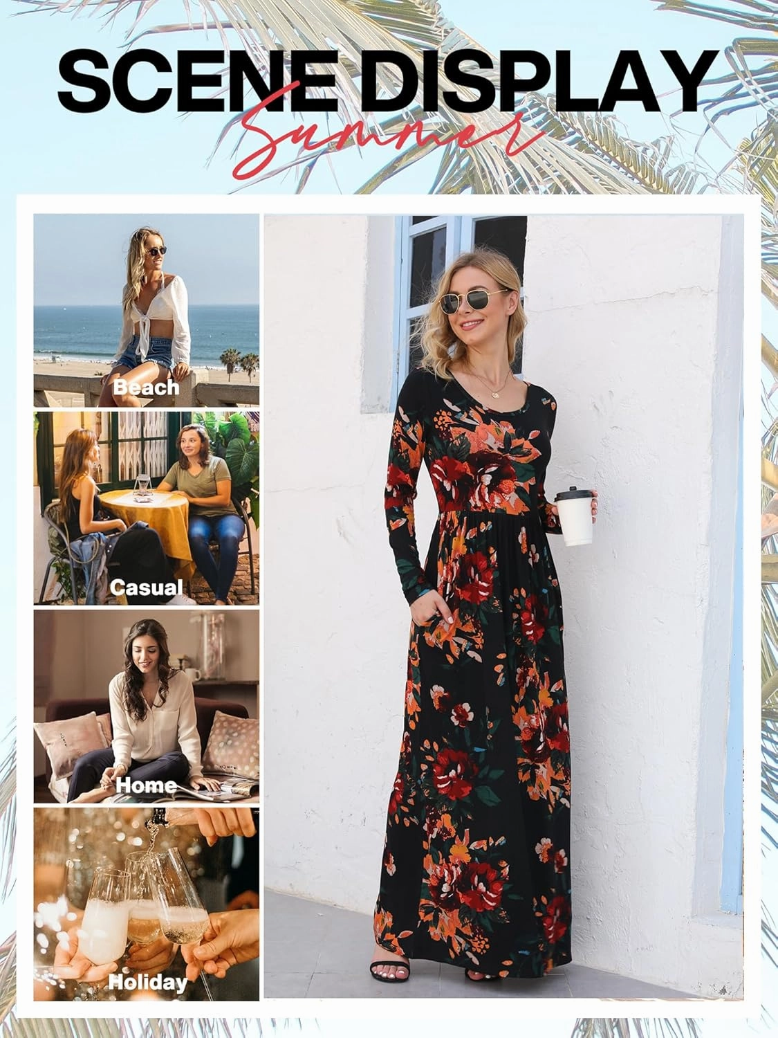 VIISHOW Women's Long Sleeve Loose Plain Maxi Dresses Casual Long Dresses with Pockets
