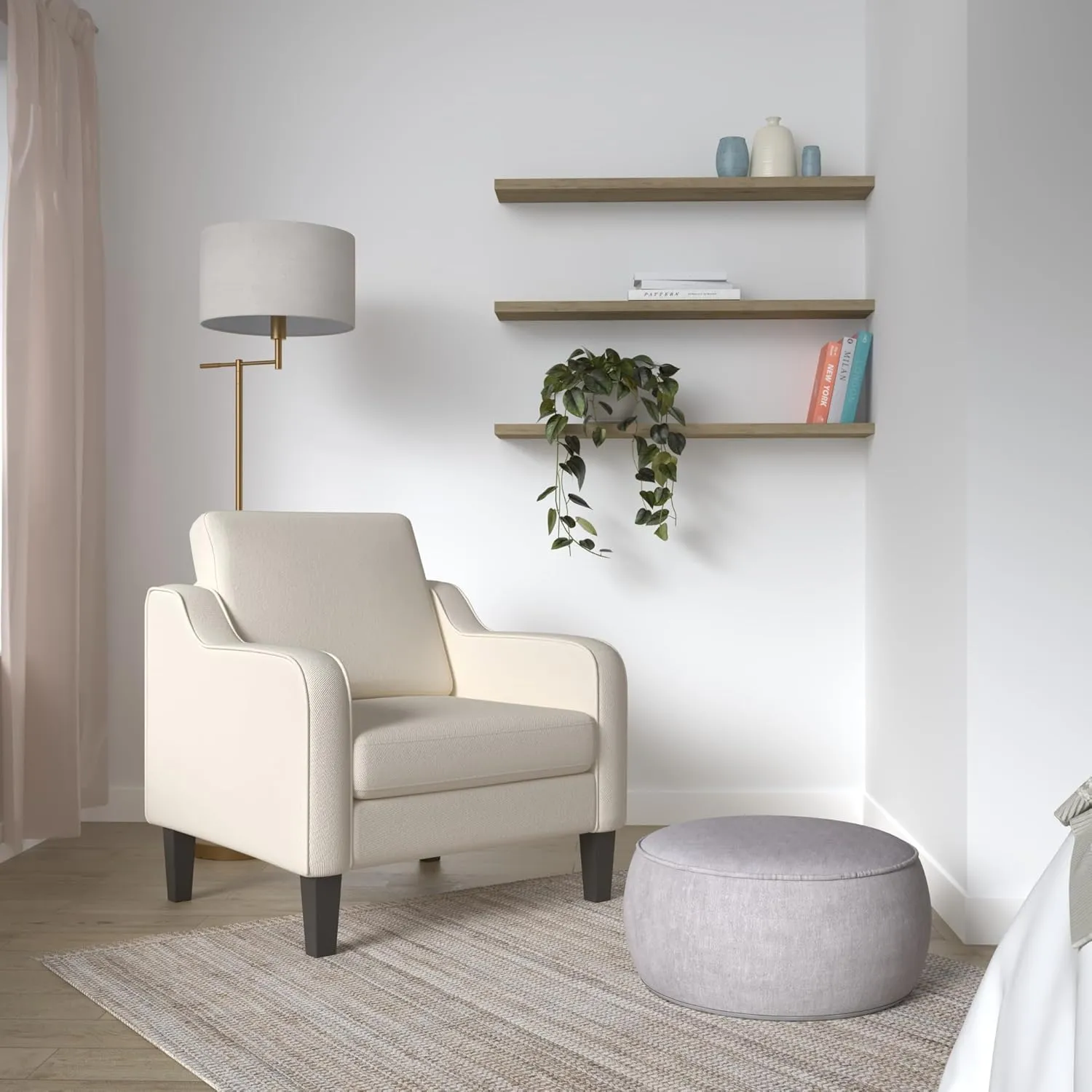 VINGLI Mid Century Modern Fabric Accent Chair,Beige for Living Room Upholstered Armchair with Scooped Arms for Bedroom,Apartment,Studio,Office,Waiting Room,Beige