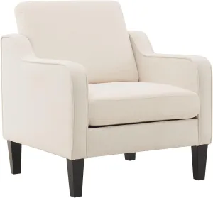 VINGLI Mid Century Modern Fabric Accent Chair,Beige for Living Room Upholstered Armchair with Scooped Arms for Bedroom,Apartment,Studio,Office,Waiting Room,Beige