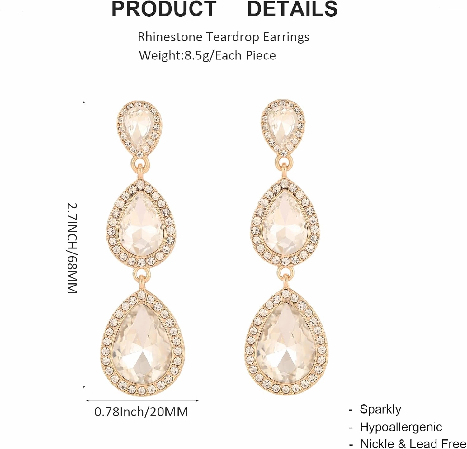 Vintage Rhinestone Teardrop Dangle Earrings Long Dangling Drop Earrings Crystal Chandelier Earrings for Women Wedding Bridal Prom