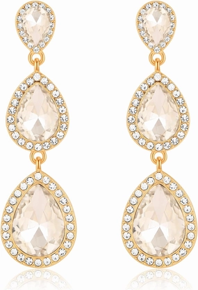 Vintage Rhinestone Teardrop Dangle Earrings Long Dangling Drop Earrings Crystal Chandelier Earrings for Women Wedding Bridal Prom