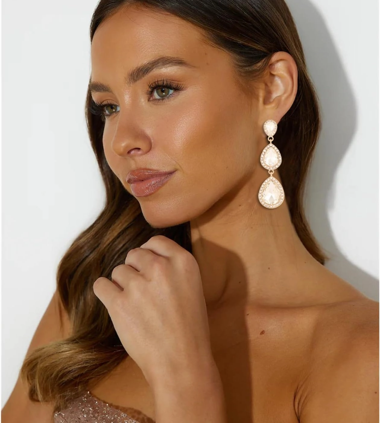 Vintage Rhinestone Teardrop Dangle Earrings Long Dangling Drop Earrings Crystal Chandelier Earrings for Women Wedding Bridal Prom