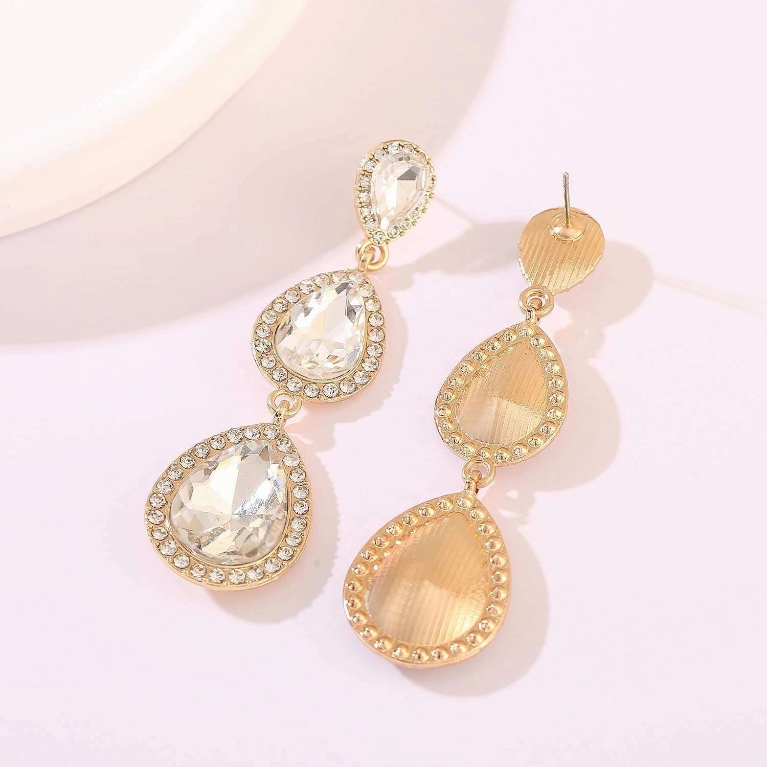 Vintage Rhinestone Teardrop Dangle Earrings Long Dangling Drop Earrings Crystal Chandelier Earrings for Women Wedding Bridal Prom